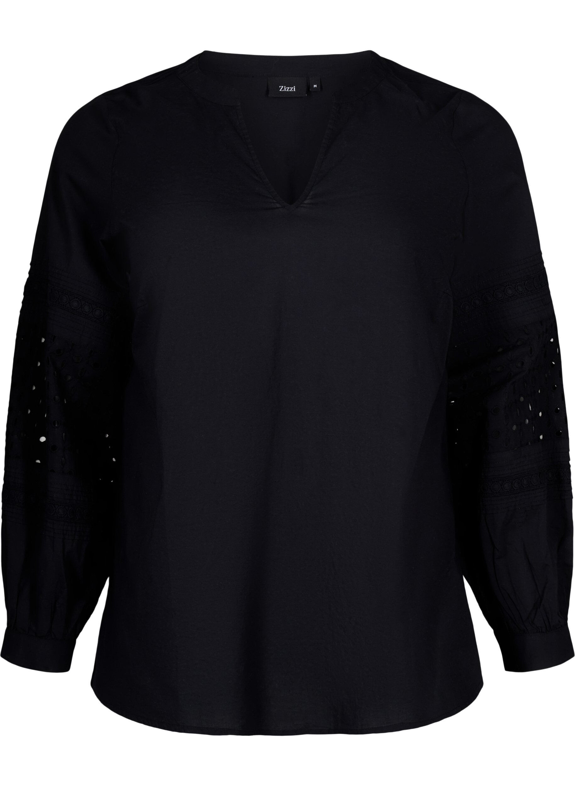 Zizzi Bluse med lange ermer og dekorative detaljer, Black, Packshot image number 0