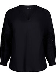 Bluse med lange ermer og dekorative detaljer, Black