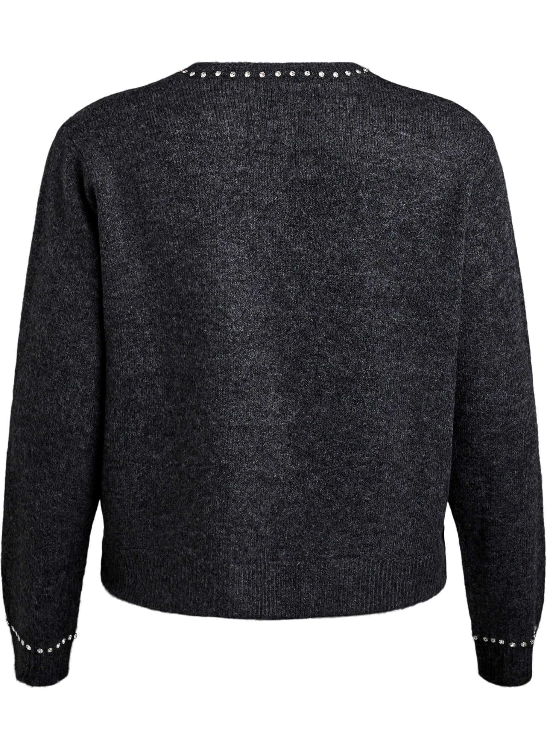 Zizzi Cardigan med rhinesteiner og dekorative knapper, Gr&aring;, Packshot image number 1