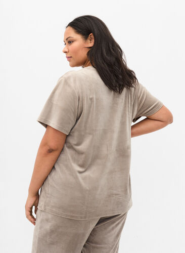 Kortermet T-skjorte i velur, Taupe Gray, Model image number 1