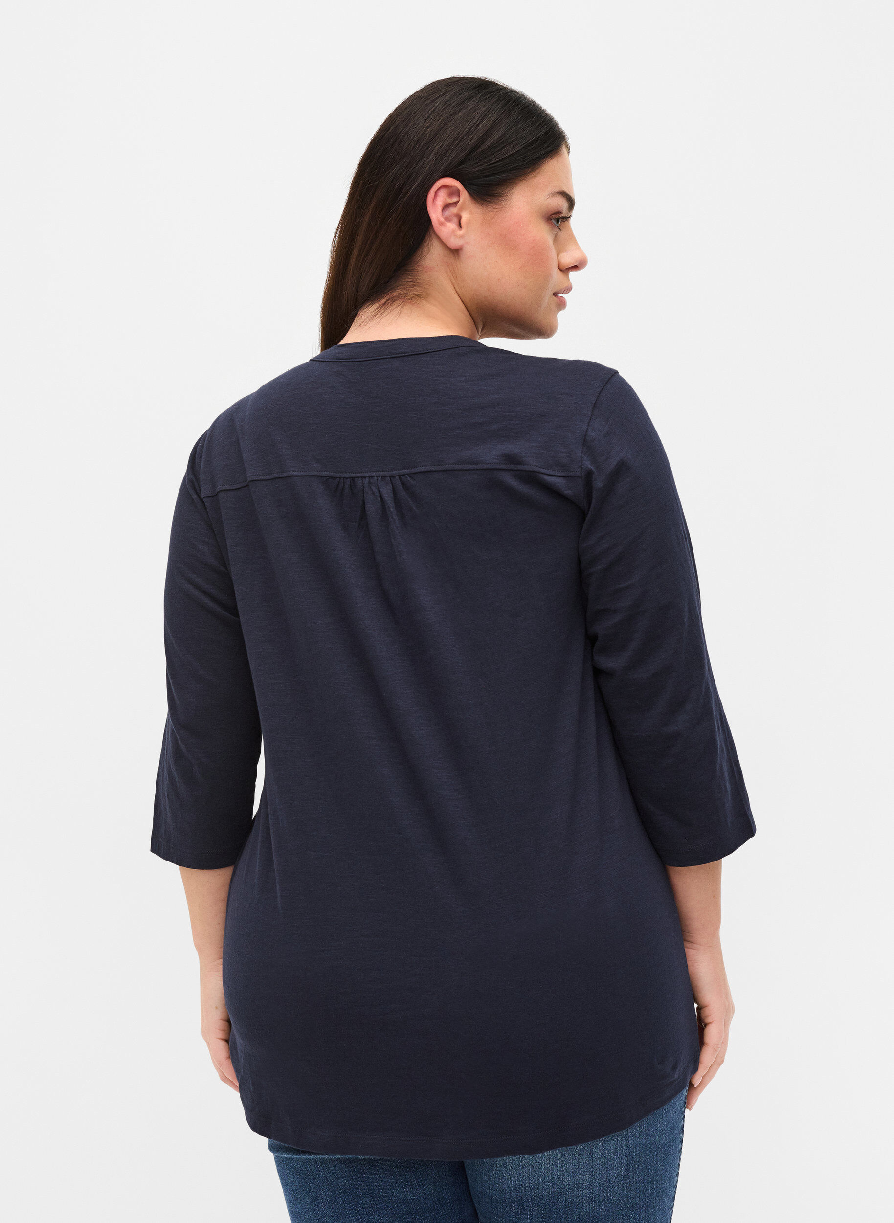 Zizzi Bomullsbluse med 3/4-ermer, Night Sky, Model image number 1