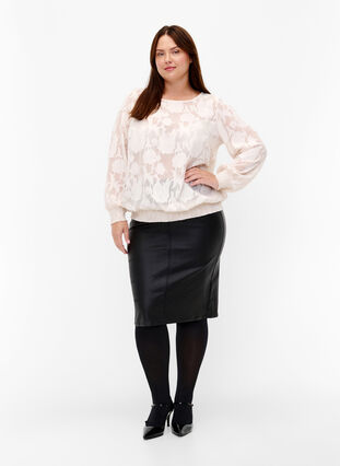 Jacquardbluse med smocking, Warm Off-white, Model image number 2