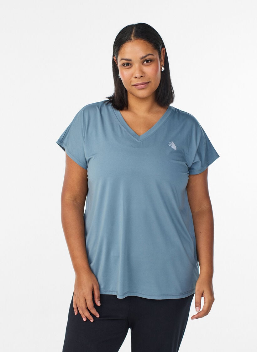 L&oslash;stsittende trenings-t-skjorte med v-hals, Gr&aring;, Model image number 0