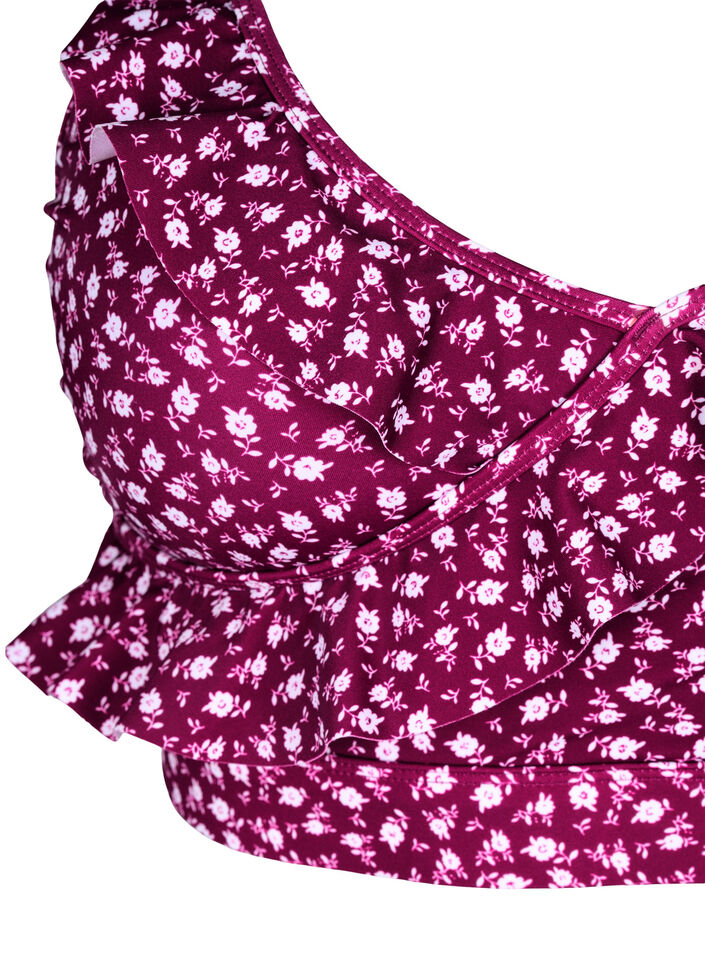 Blomstrete bikinioverdel med volangdetaljer, Rød, Packshot image number 2