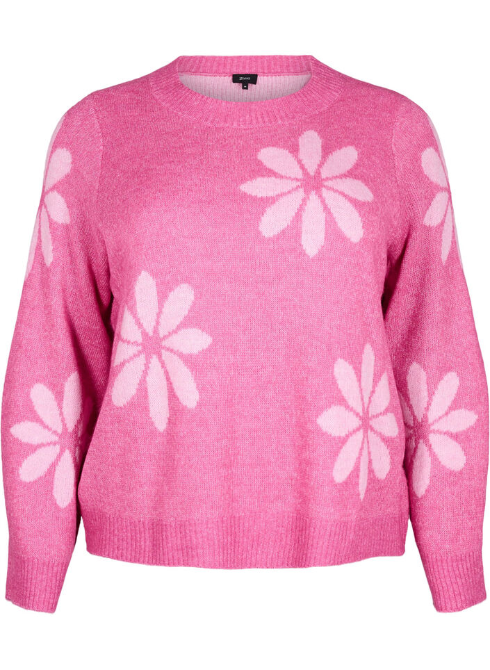 Strikket bluse med blomster, Raspberry Rose Comb, Packshot image number 0