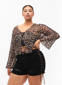 Langermet mesh topp med leopardmønster, Leo, Model