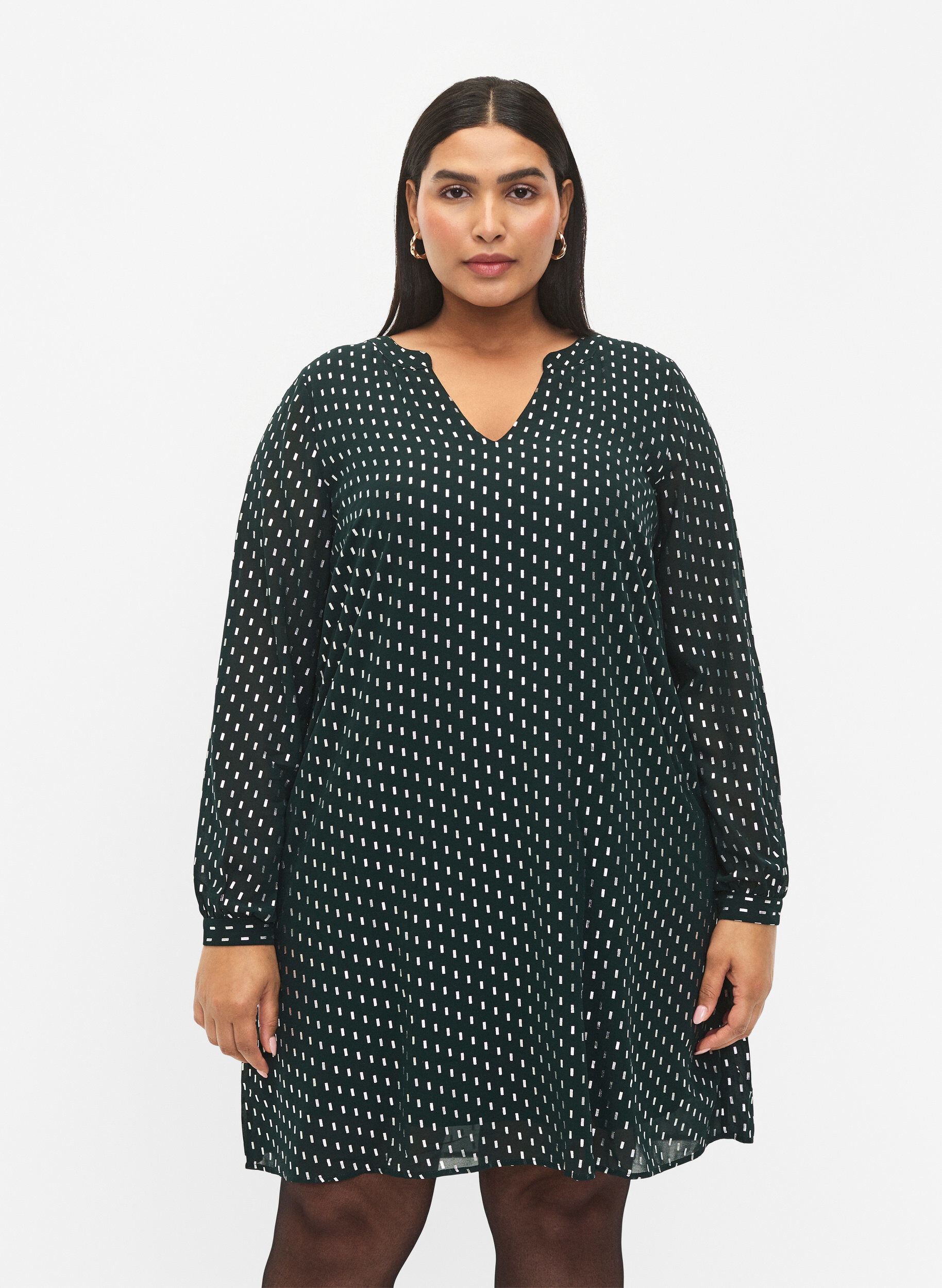 Zizzi Langermet kjole med folietrykk, Scarab w. Silver, Model image number 0