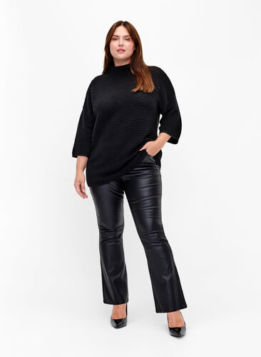 Strukturstrikket genser med høy hals, Black, Model image number 2