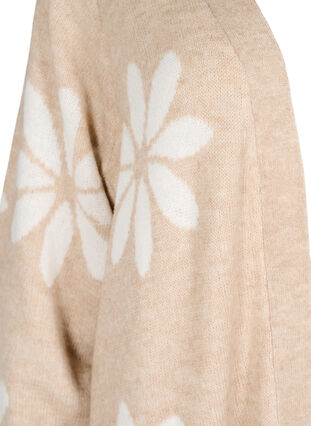 Zizzi Lang strikket cardigan med blomster, Simply Taupe Comb, Packshot image number 2