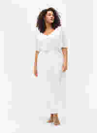 Maxikjole med draperinger og korte ermer, Bright White, Model