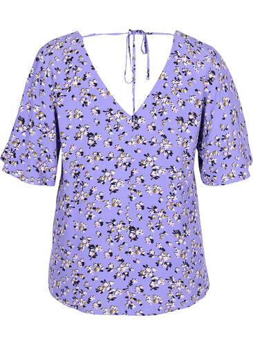 Blomstrete viskosebluse med snøredetalj, Lilac Flower Print, Packshot image number 1
