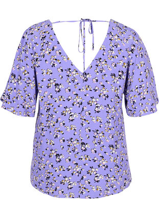 Zizzi Blomstrete viskosebluse med snøredetalj, Lilac Flower Print, Packshot image number 1