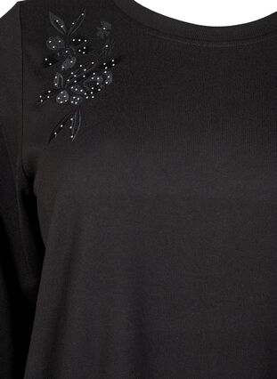 Zizzi Bluse med broderi og rhinsteiner, Black, Packshot image number 2