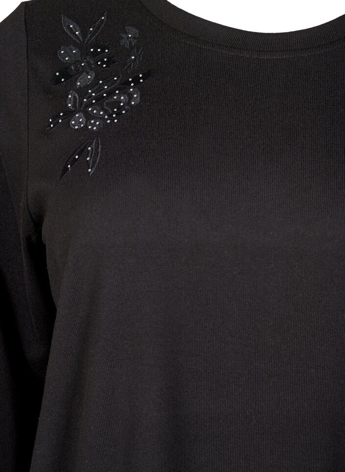 Bluse med broderi og rhinsteiner, Black, Packshot image number 2