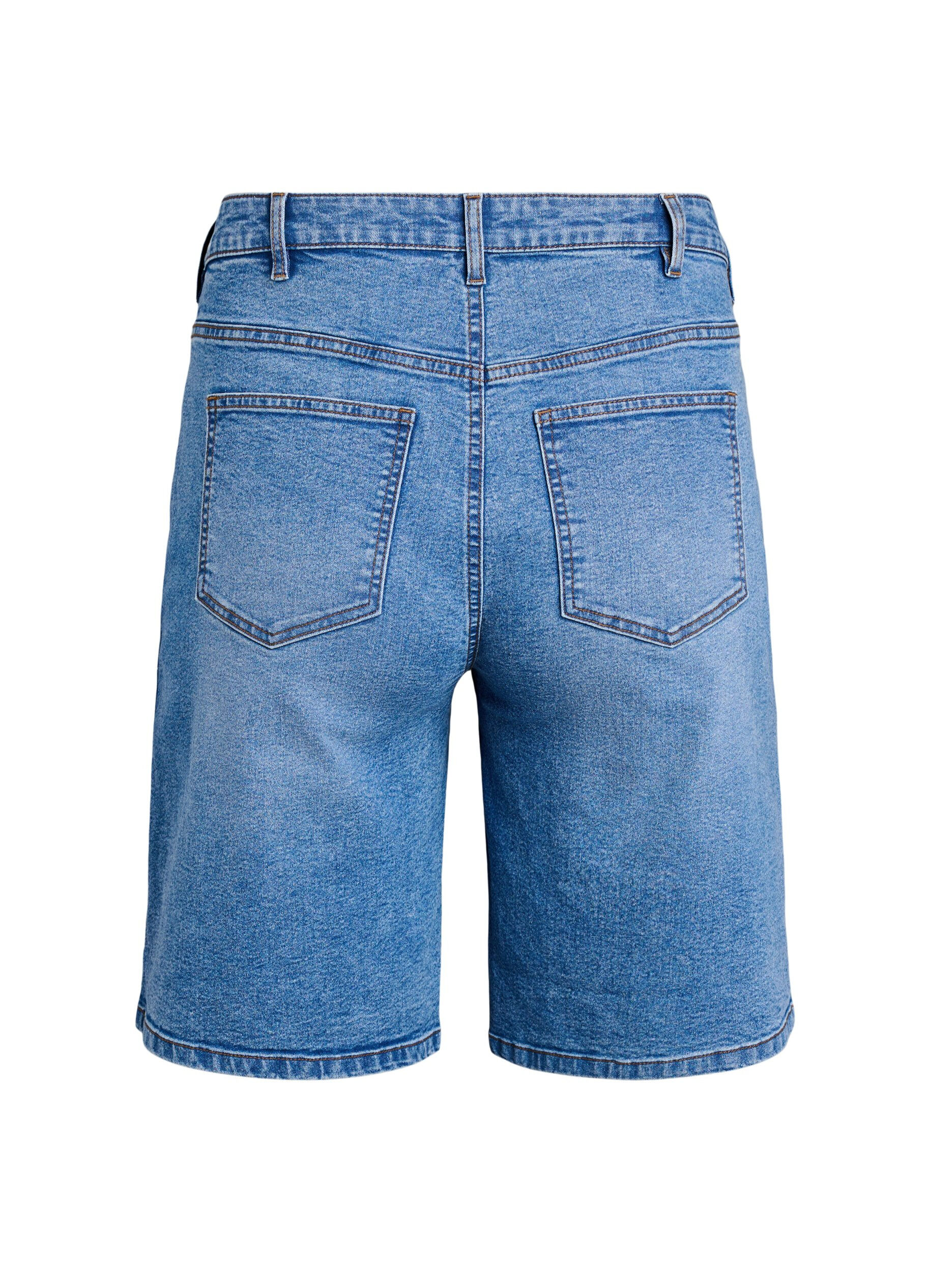 Zizzi L&oslash;se denimshorts med h&oslash;y midje, Bl&aring;, Packshot image number 1