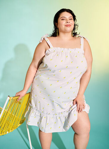 Strandkjole i bomull med stropper, Lemon Print, Image image number 0