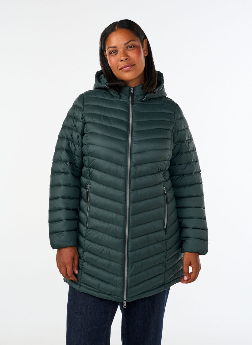 Lett jakke med lommer og avtagbar hette, Gr&oslash;nn, Model image number 0
