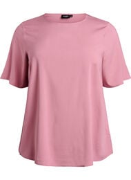 FLASH &ndash; Vevet bluse med korte ermer og rund hals, Rosa