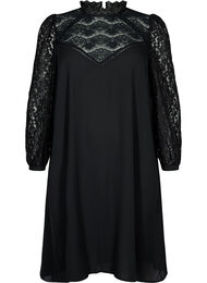 Langermet kjole med blonder, Black