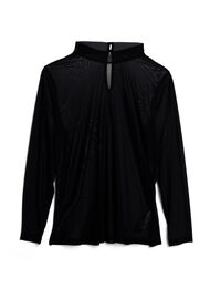 Tett sittende meshbluse med lange ermer, Black