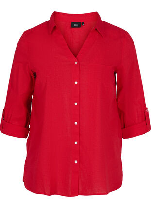 Bluse med 3/4-ermer og knapper, Chinese Red, Packshot image number 0