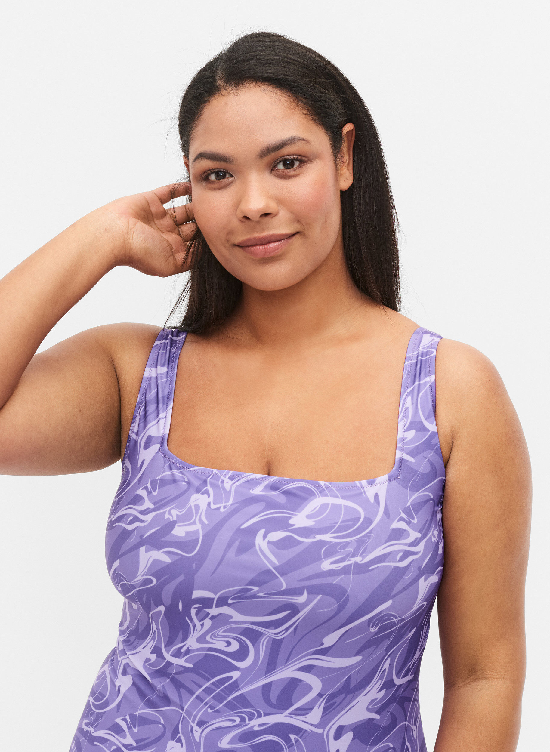 Zizzi Badedrakt med m&oslash;nster, Swirl Print, Model image number 2