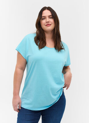T-skjorte i bomullsmiks, Blue Topaz, Model image number 0