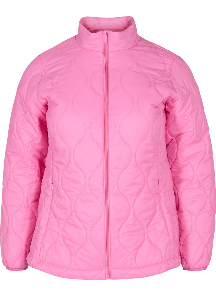 Quiltet jakke med glidelås og lommer, Hot Pink, Packshot image number 0