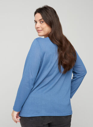Langermet bluse med rund hals, Bijou Blue, Model image number 1