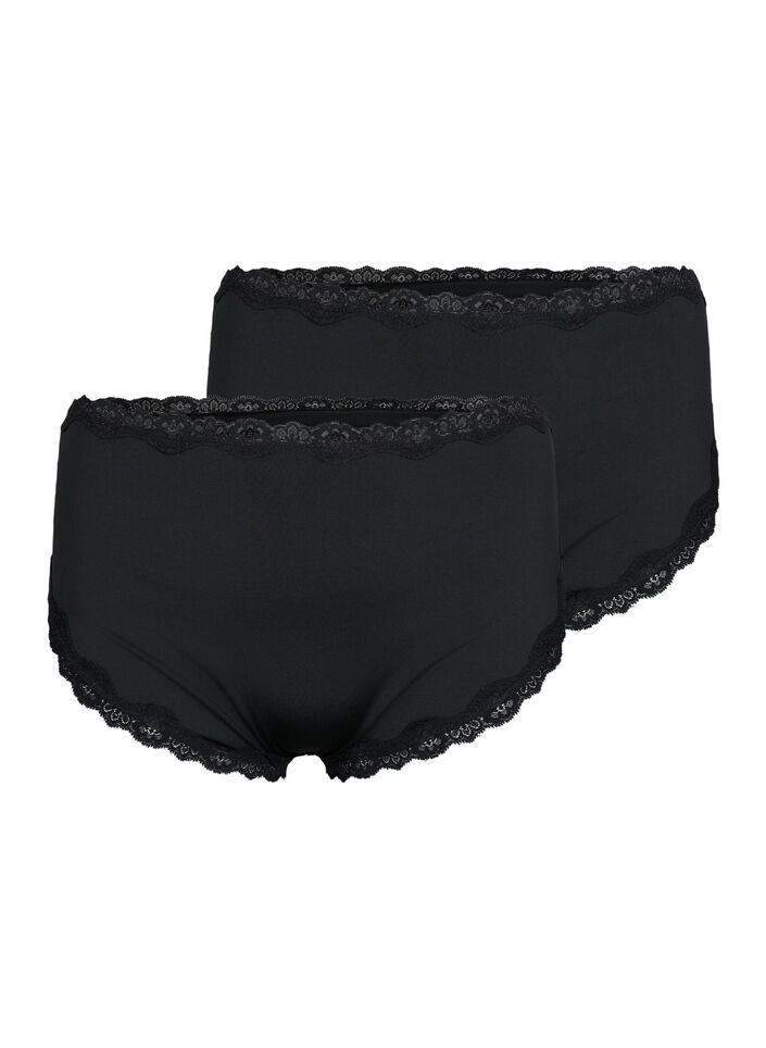 Truse med normal høyde i livet, 2 stk., Black, Packshot image number 0