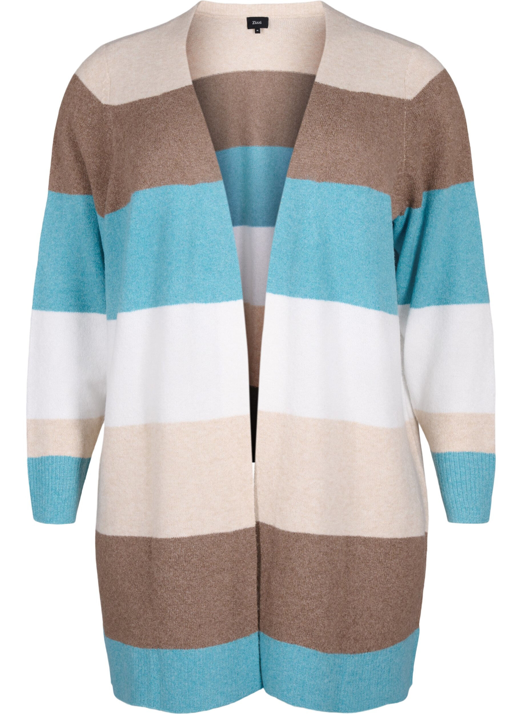 Zizzi Lang cardigan med &aring;pen front, Reef Waters Mel Comb, Packshot image number 0