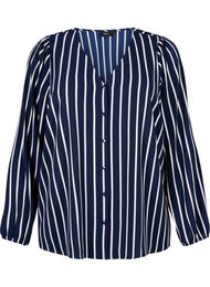 Skjortebluse med v-hals og trykk, Maritime Blue Stripe