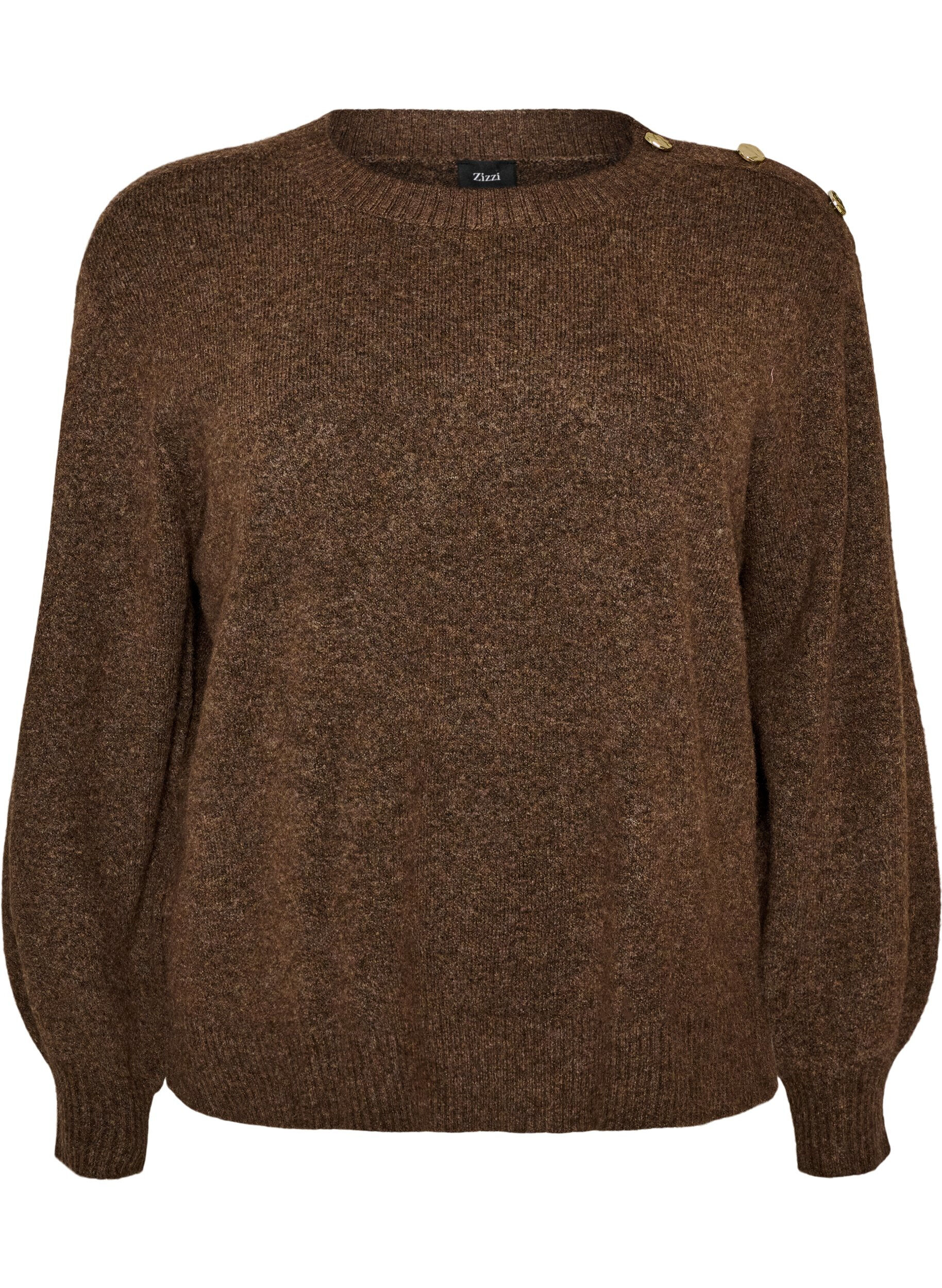 ZizziStrikket bluse med knappdetalj, 0890, Packshot image number 0
