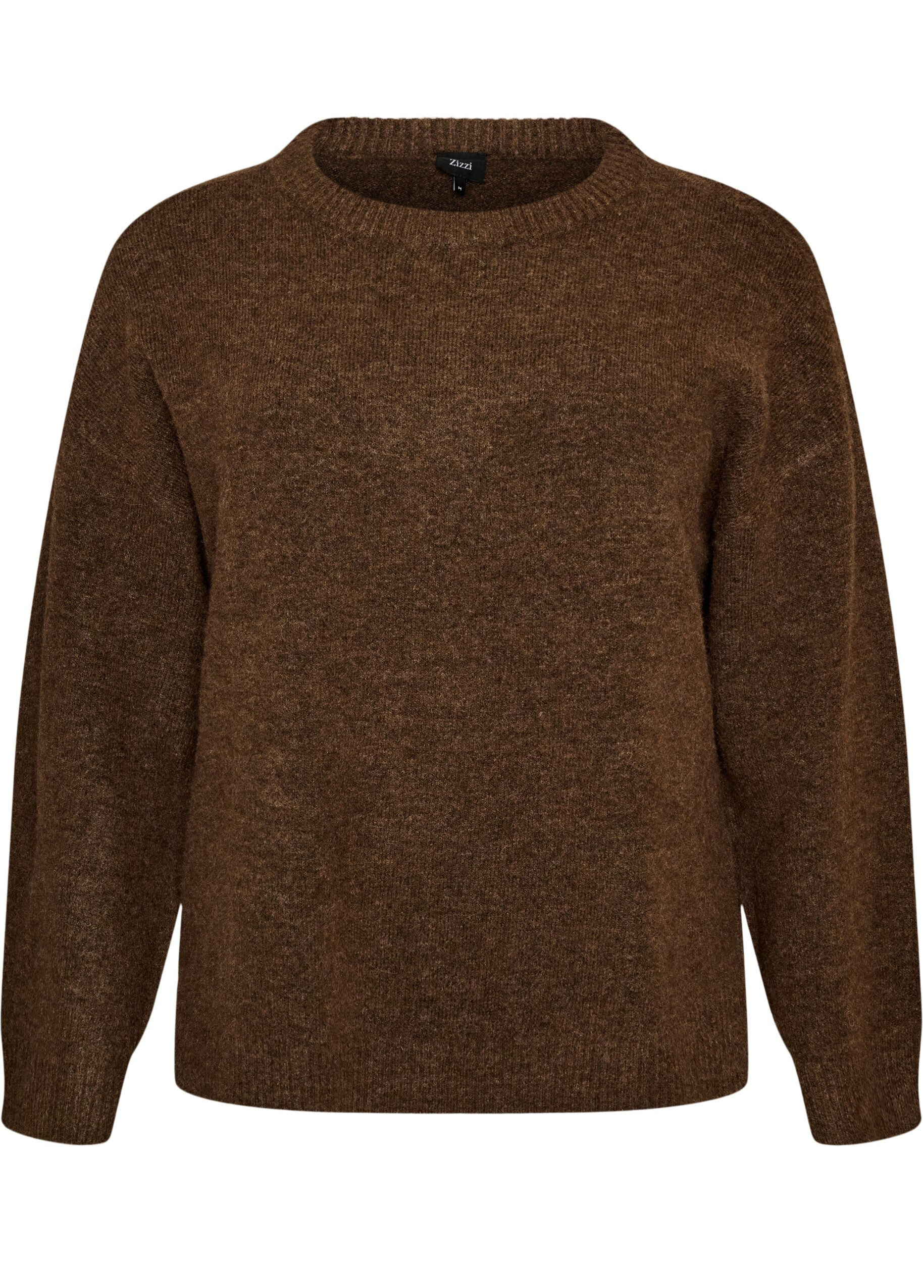 ZizziL&oslash;s strikkebluse med alpakka og ull, Brun, Packshot image number 0