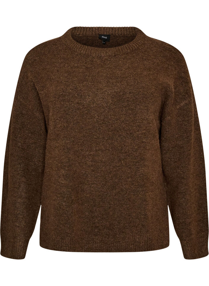 L&oslash;s strikkebluse med alpakka og ull, Brun, Packshot image number 0