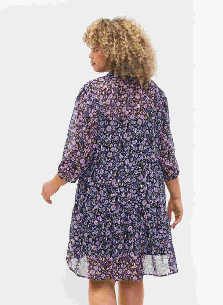 Tunika med blomstermønster og lurex, Purple Ditzy Flower, Model