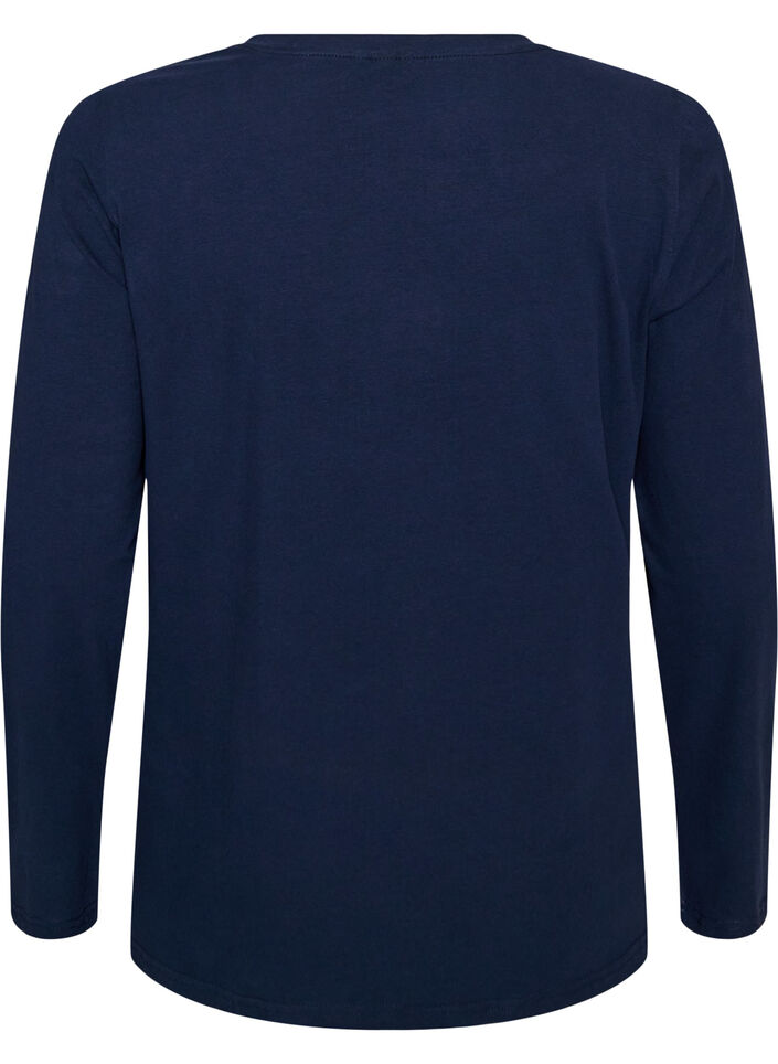 Basis jersey bluse med lange ermer, Bl&aring;, Packshot image number 1
