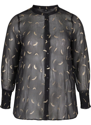 Transparent skjorte med lurexmønster, Black, Packshot image number 0
