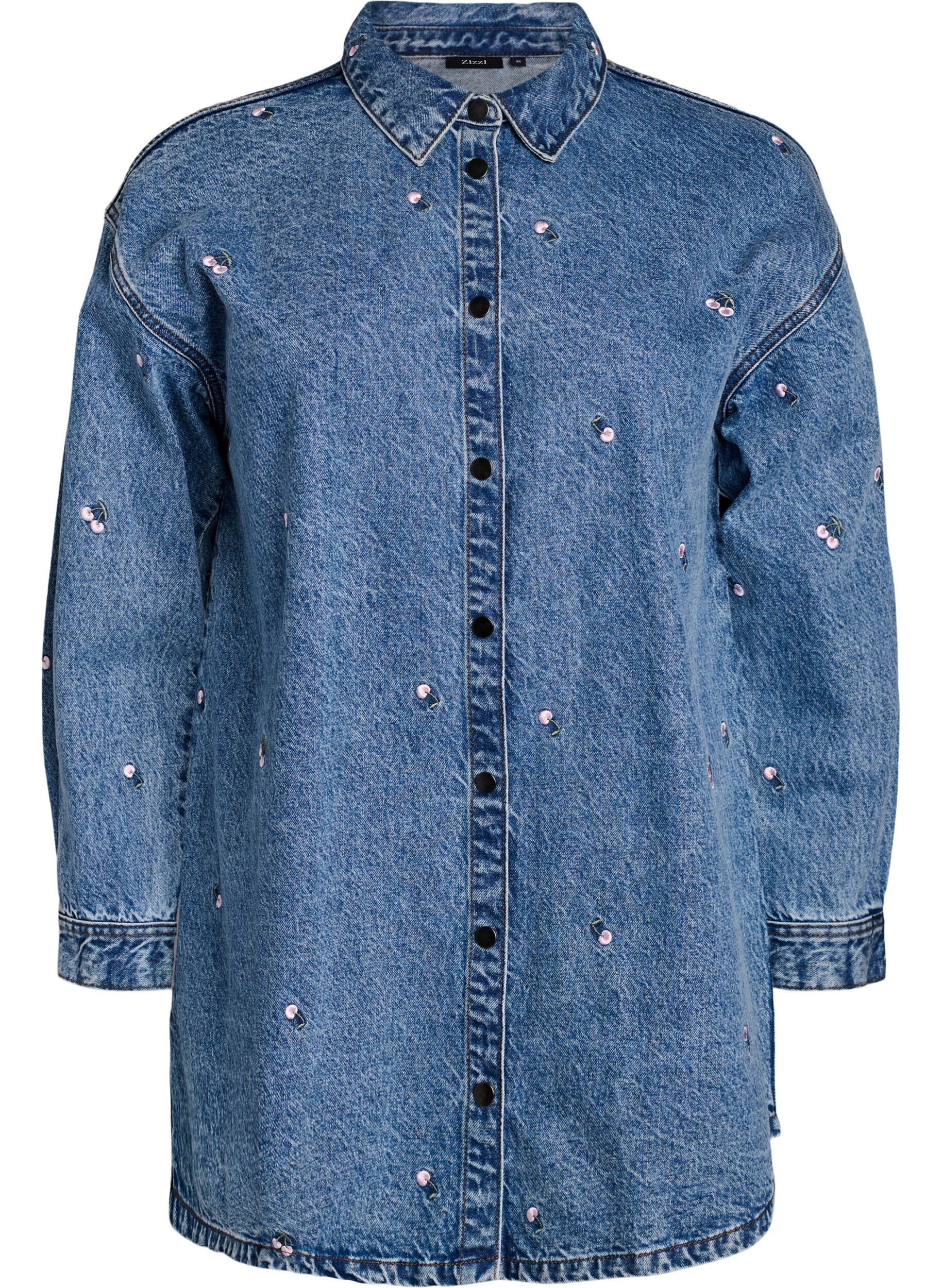 Denimskjorte med broderte motiver