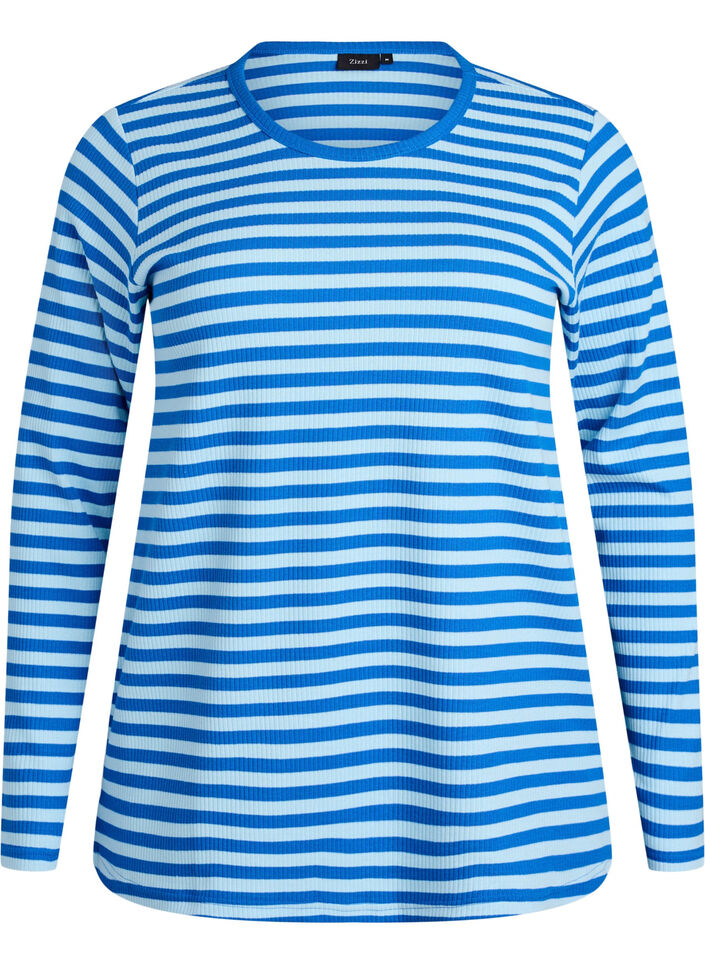 Stripete bluse med lange ermer, Bl&aring;, Packshot image number 0