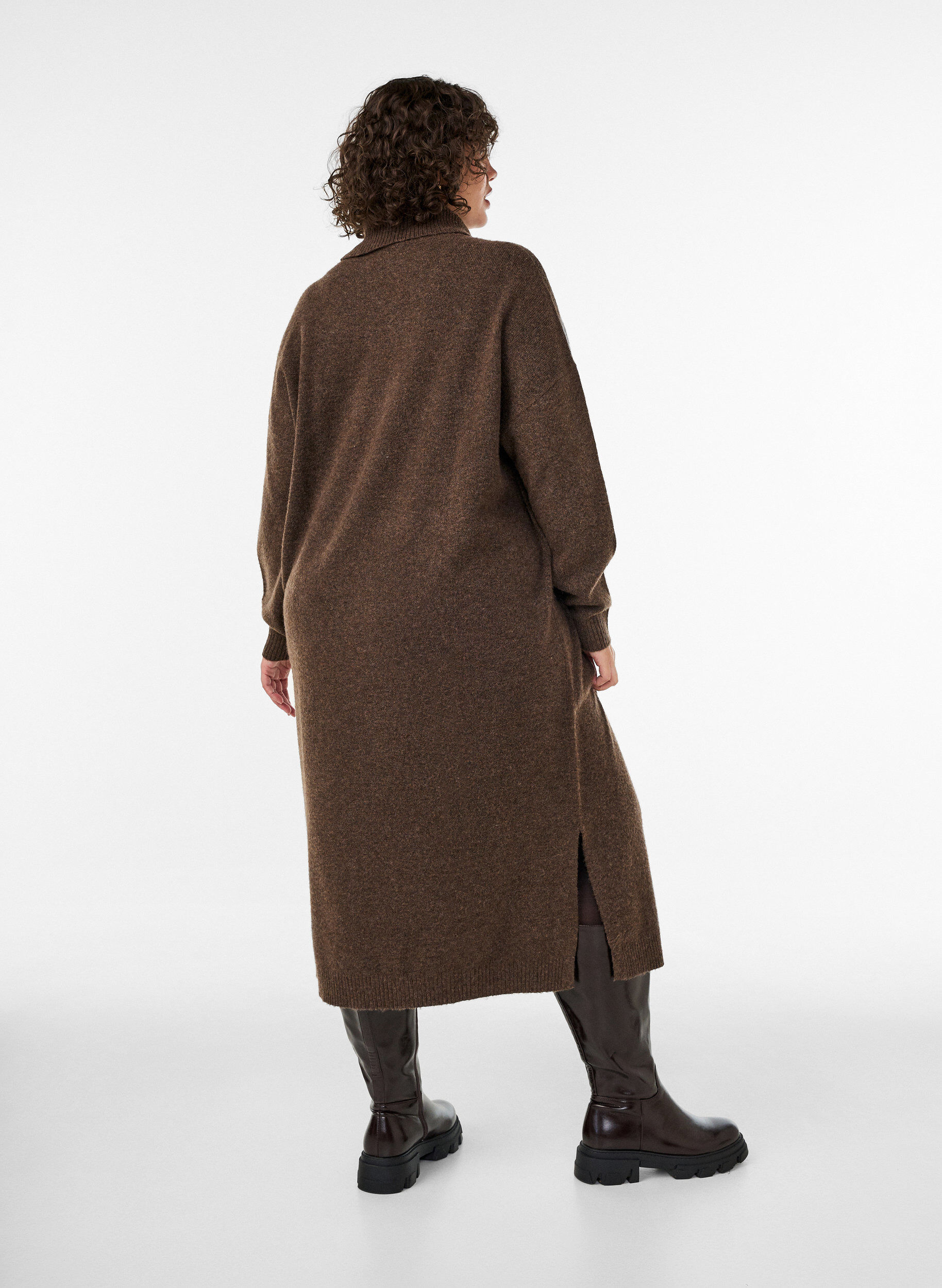 ZizziGenserkjole med h&oslash;y hals og splitter, Brun, Model image number 1
