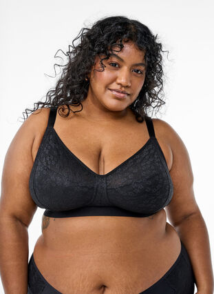 Zizzi Bøylefri bh med blonder, Black, Model image number 0