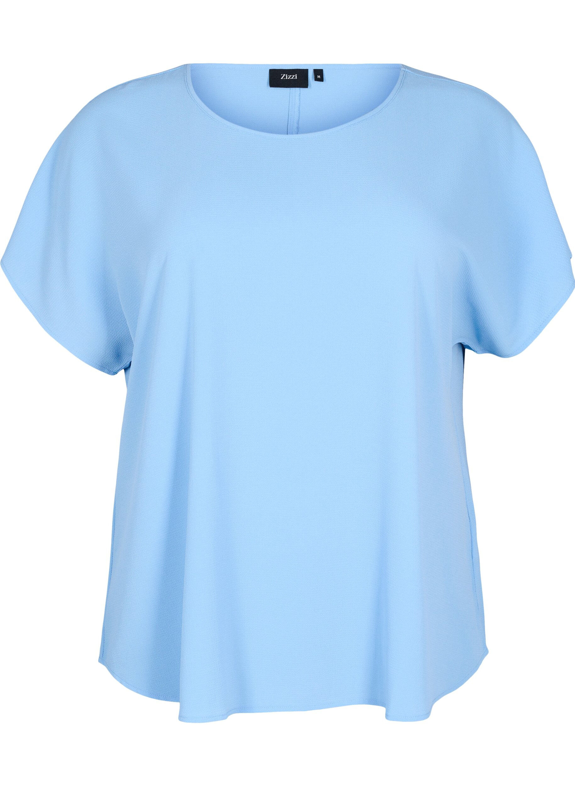 ZizziBluse med korte ermer og rund hals, Bl&aring;, Packshot image number 0