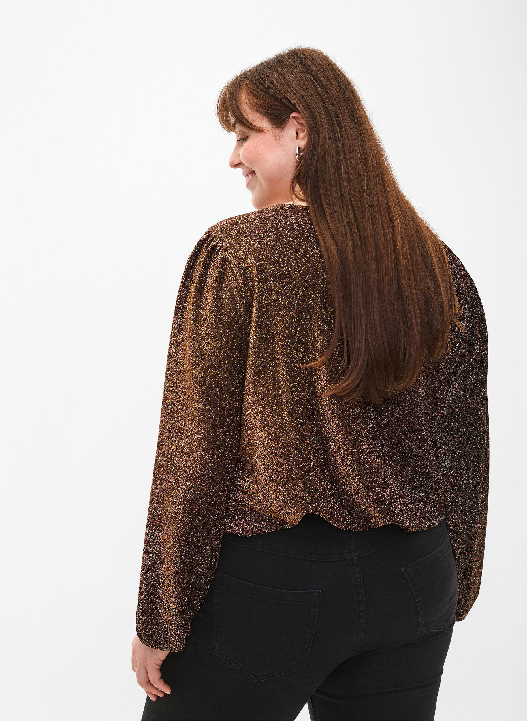 Zizzi Glitterbluse med puffermer, Black Copper, Model image number 1