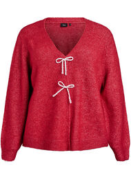 Strikkekardigan med perleknapper, Karanda Red Melange