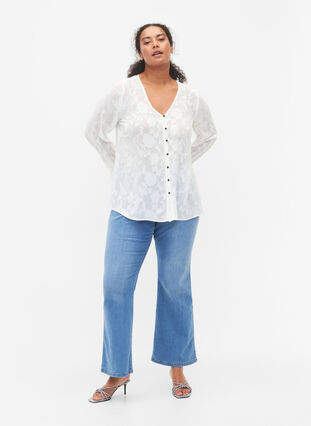 Langermet skjorte i jacquard look, Bright White, Model image number 2