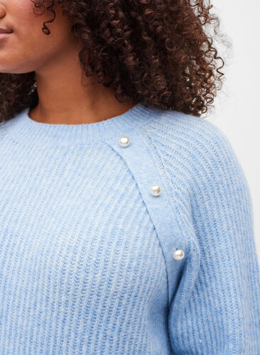 Melert strikkegenser med perleknapper, Light Blue Mel., Model image number 2