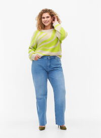 Jeans med rå kanter og rett passform, Medium Blue, Model