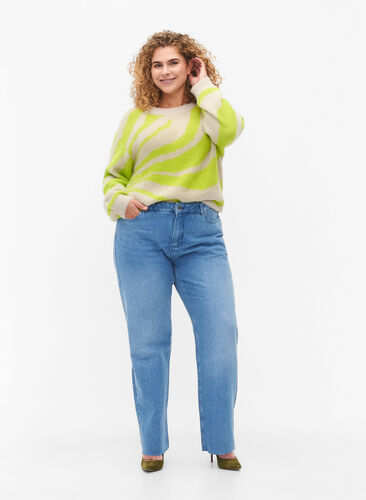 Jeans med rå kanter og rett passform, Medium Blue, Model image number 0