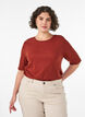 Ribbestrikket jerseybluse med korte ermer, R&oslash;d, Model image number 0
